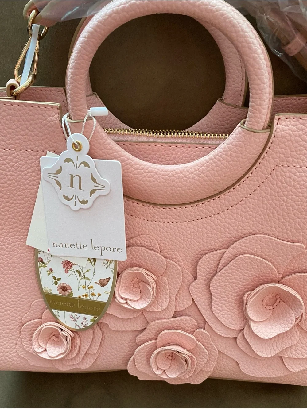 Nanette Lepore Pink Floral Appliqué Satchel with Top Handles